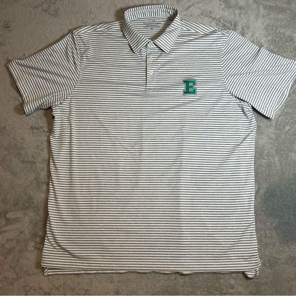 Vineyard Vines Gray Striped Polo with wildcats logo